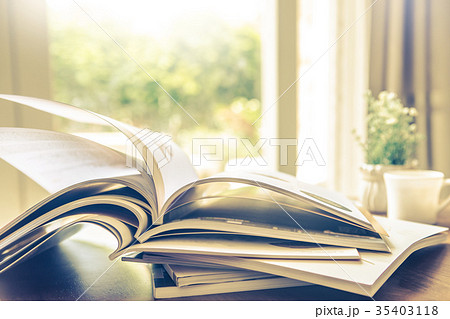 selective focus of stacking magazine place selective focus of stacking magazine place 35403118