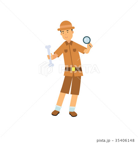 Archaeologist studying bone through magnifying Archaeologist studying bone through magnifying 35406148