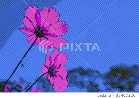 Dot Art Drawing; Pink Cosmos Standing Up TowerdSky Dot Art Drawing; Pink Cosmos Standing Up TowerdSky 35407226