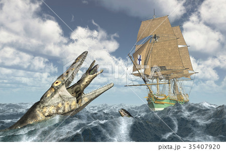 Sea monsters and sailing ship Sea monsters and sailing ship 35407920