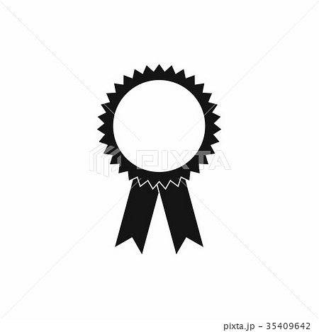 Blank award rosette with ribbon icon, simple style 35409642
