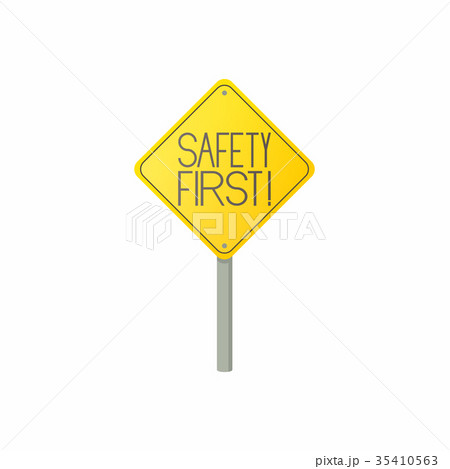 Safety first road sign icon, cartoon style 35410563