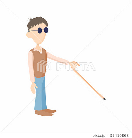 Blind man with cane icon, cartoon style 35410868