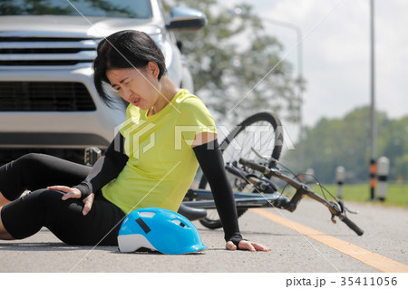 Accident car crash with bicycle on road 35411056