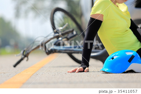 Accident car crash with bicycle on road 35411057