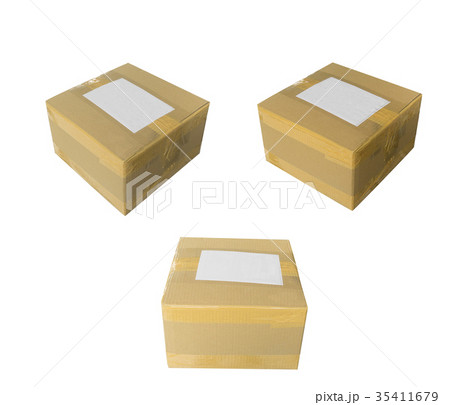 Brown box with paper on top isolated on white 35411679