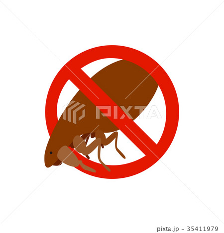 Warning sign with flea icon, isometric 3d style 35411979