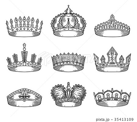 Queen crowns sketch. majestic elements sketches, hand drawn colored king  tiaras, vector illustration royal symbols with | CanStock
