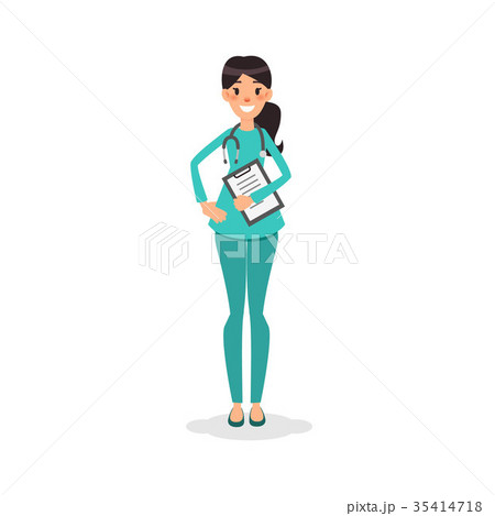 Cartoon flat nurse smiling. Young women doctor 35414718