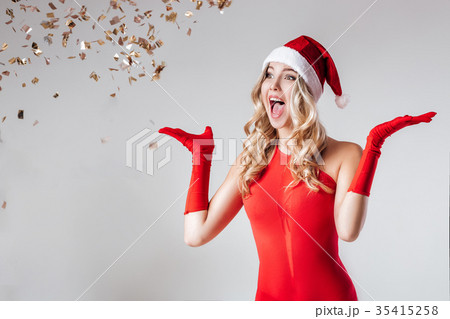 happy enthusiastic Santa girl happy enthusiastic Santa girl 35415258