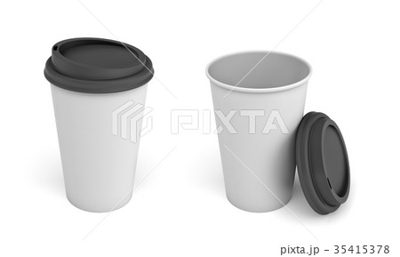 3d rendering of two white paper coffee cups with 35415378
