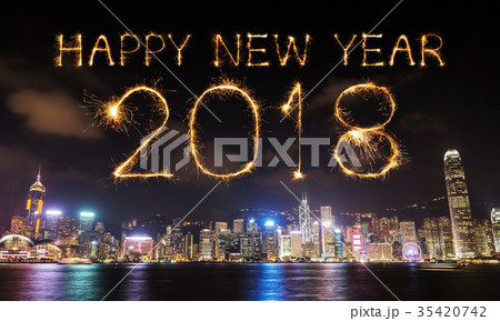 2018 Happy new year firework Sparkle, Hong Kong 2018 Happy new year firework Sparkle, Hong Kong 35420742
