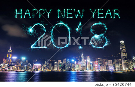 2018 Happy new year firework Sparkle, Hong Kong 2018 Happy new year firework Sparkle, Hong Kong 35420744