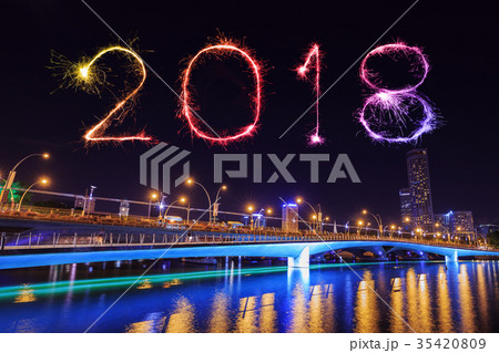 2018 Happy new year firework at Singapore city 35420809