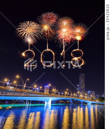 2018 Happy new year firework at Singapore city 35420810