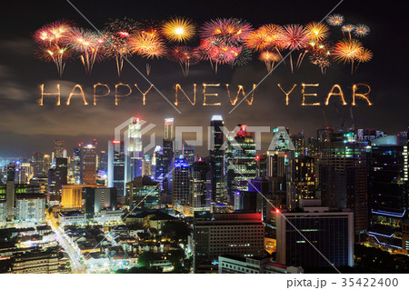 Happy new year firework at Singapore city 35422400