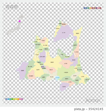 青森県の地図（市町村別・色分け） 35424145