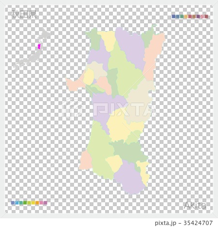 Map of Akita Prefecture (city / city name and color coding) 35424707