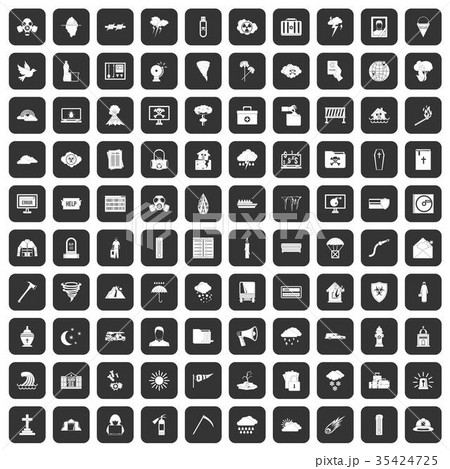 100 natural disasters icons set black 35424725