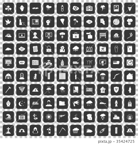 100 natural disasters icons set black 35424725