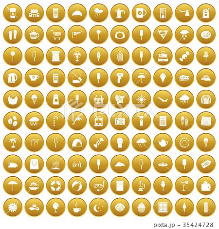 100 ice cream icons set gold 35424728