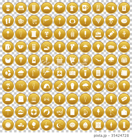 100 ice cream icons set gold 35424728