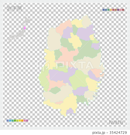 岩手県の地図（市町村・色分け） 35424729