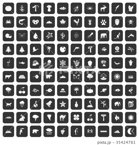 100 nature icons set black 35424781