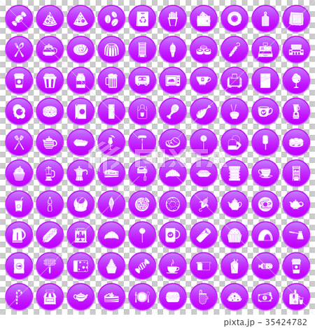 100 cafe icons set purple 35424782