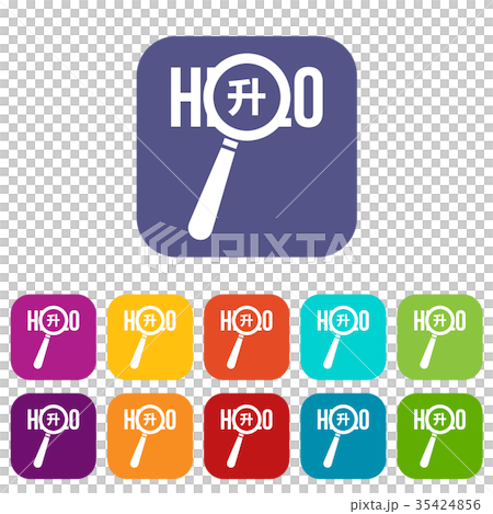 Magnifying glass over Hello word icons set Magnifying glass over Hello word icons set 35424856