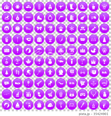 100 children icons set purple 35424901