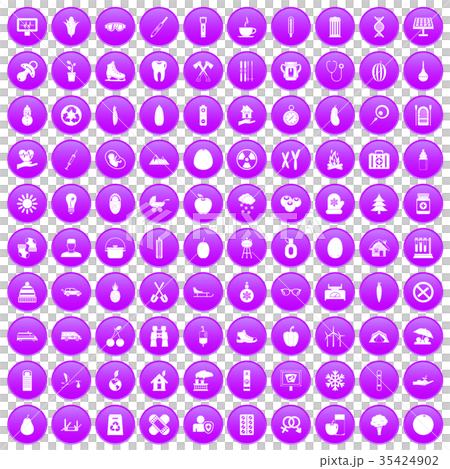 100 child health icons set purple 35424902