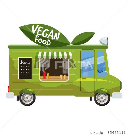 Vegan van mobile snack icon, cartoon style 35425111