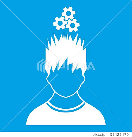 Man with metal gears over head icon whiteのイラスト素材 [35425479] - PIXTA