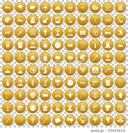 100 phobias icons set gold 35425619