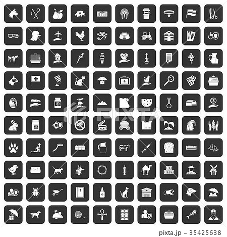 100 pets icons set black 35425638