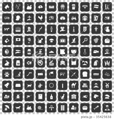 100 pets icons set black 35425638
