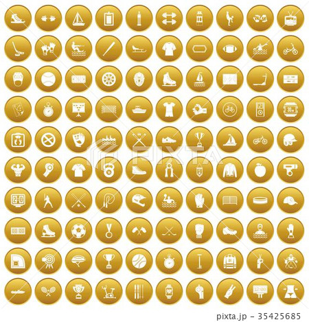 100 sport team icons set gold 35425685