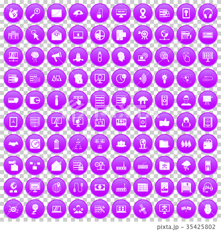 100 cyber security icons set purple 35425802