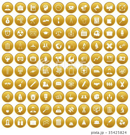 100 seminar icons set gold 35425824