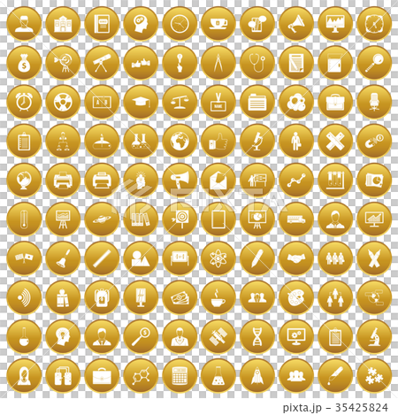100 seminar icons set gold 35425824