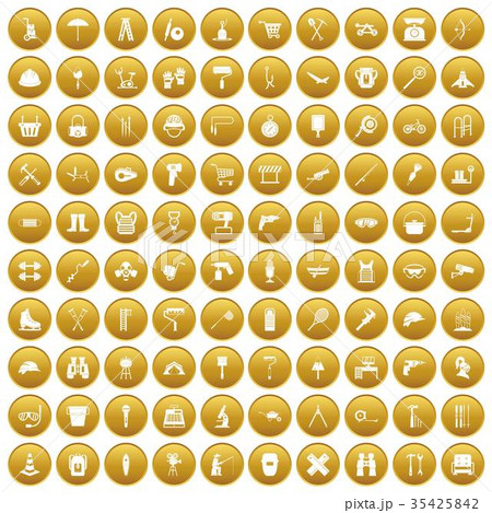 100 tackle icons set gold 35425842