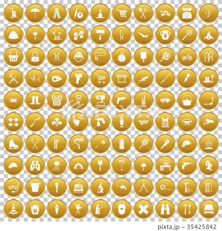100 tackle icons set gold 35425842
