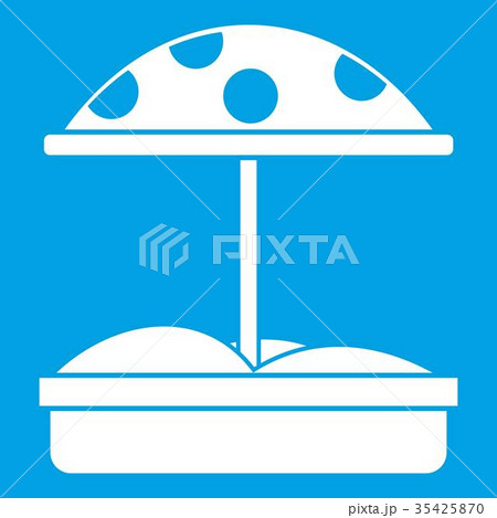 Sandbox with dotted umbrella icon white Sandbox with dotted umbrella icon white 35425870