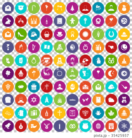 100 religious festival icons set color - Stock Illustration [35425937 ...