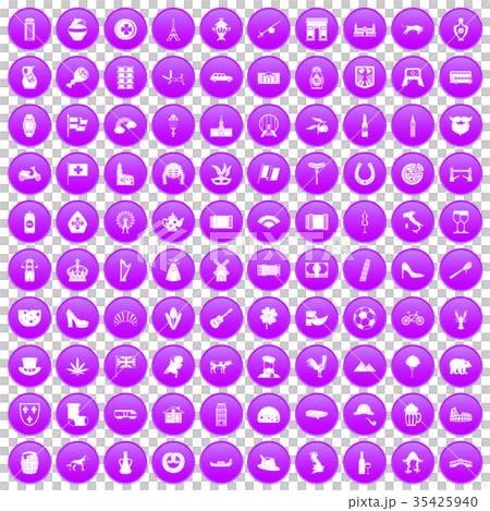100 Europe icons set purple 35425940