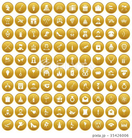 100 valentine day icons set gold 35426006