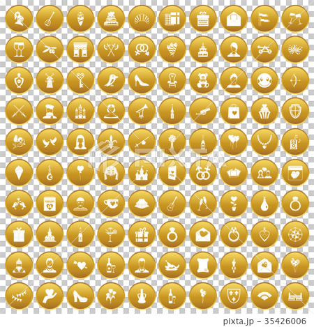 100 valentine day icons set gold 35426006