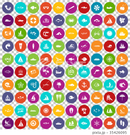 100 sea icons set color 35426095