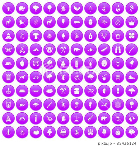 100 forest icons set purple 35426124